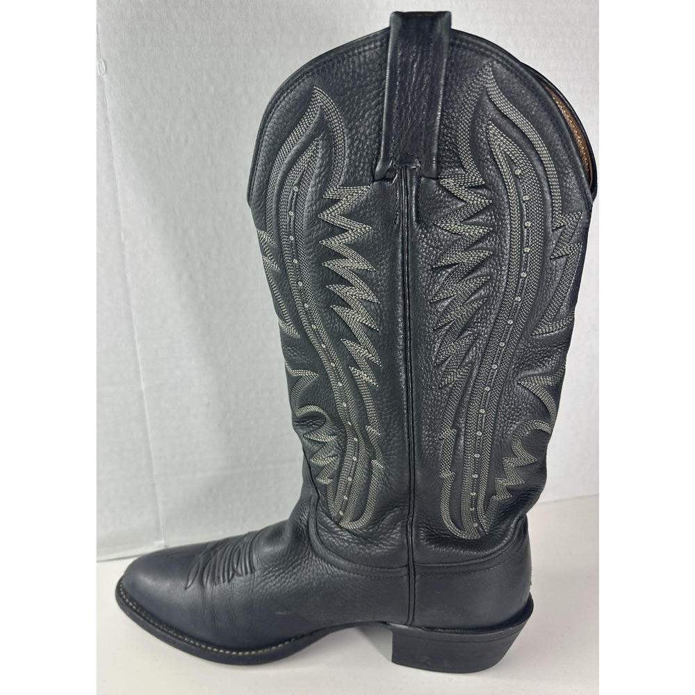 Nocona Men’s Black Leather Cowboy Boots Size 8 D Made in USA Western Boots - Picture 13 of 16